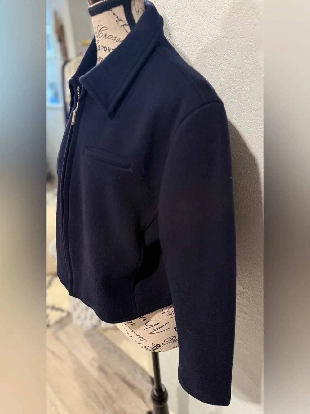 OGL Navy Cropped Zip Front Jacket Size Small | Minimalist Collared Jacket | - Picture 5 of 9